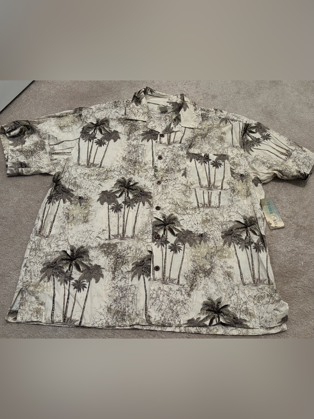 Vintage Trader Bay Sears Men’s XXL Palm Print Button Down Short Sleeve Shirt